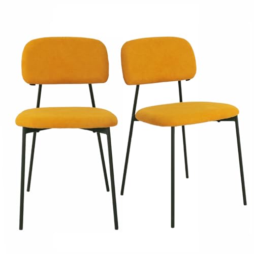 Meubletmoi Lot de 2 chaises de Repas en Tissu Doux Jaune Moutarde avec Pieds en métal Noir – Confort et élégance rétro – Delilah