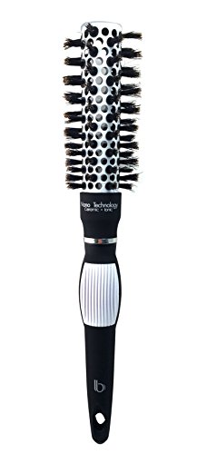 Round Ceramic Ionic Nano Technology Hair Brush by Better Beauty Products, S/1 inch/25mm Barrel with 100% Soft Boar Bristles, Anti-slip Grip Handle, Professional Salon Brush, Black/White, 1 inch