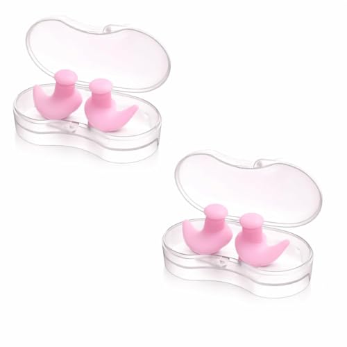 Image of Reusable Waterproof Silicone Swim Ear Plugs for Men, Women & Kids | Soft Comfortable Ear Protection for Swimming, Bathing, Diving, Shower, Snorkeling & Water Sports | Travel Storage Case Included
