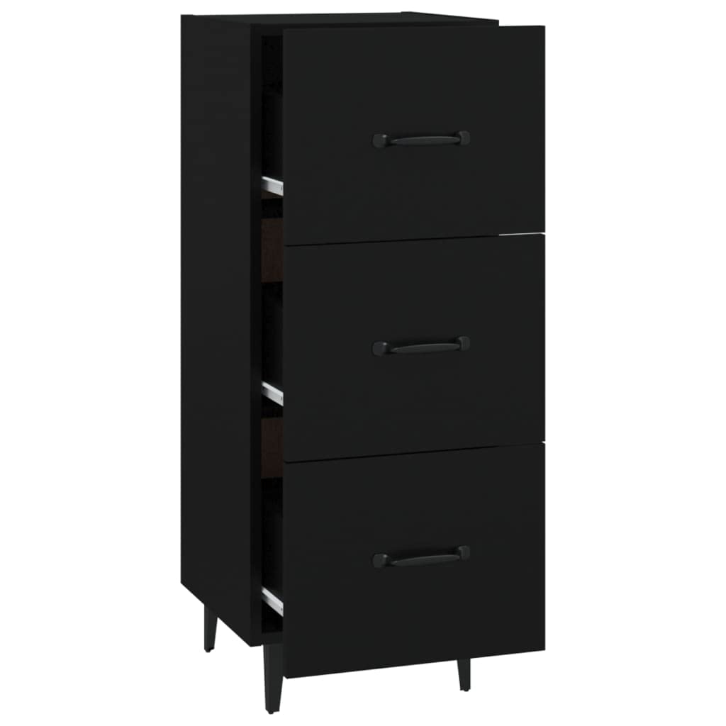 Aparador negro 34,5 x 34 x 90 cm madera y hierro moderno con 3 cajones para salón, dormitorio o pasillo