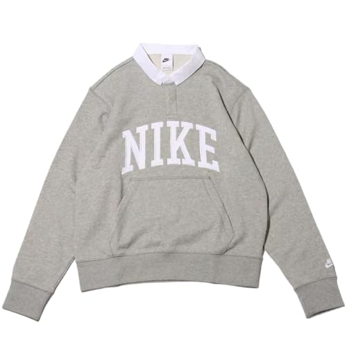 [ナイキ] クラブ フリース ロングスリーブ ポロ スウェットシャツ FN3113-063 ダークグレーヘザー/ホワイト 長袖 ポロシャツ ヘンリーネック ロゴ カジュアル 普段着 スポーツウェア トップス ジム 筋トレ トレーニング 軽量 正規品 メンズ Sサイズ