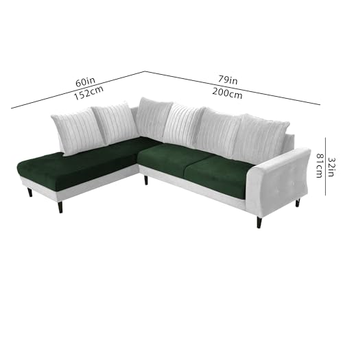 Image of Gratly LHS 4 Seater L Shape Sofa Set for Living Room (Green Grey Colour) Premium Fabric Sofa