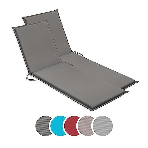 sleepling Outdoor 193935 2er Set Auflage Gartenliege | Polster Sonnenliege Strandliege | Made in EU | Eckbänder & Einstellband | Bezug abnehmbar | 190 x 58 x 6 cm, anthrazitgrau