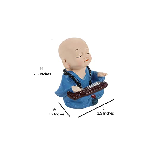 Image of AUGEN Polyresin Set of 4 Buddha Monks Statues Figurines Showpiece for Wall Shelf Table Desktop Living Room Car Dashboard Decoration Home Office Decor 6 CM (Multicolour)(B)