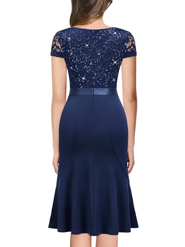 Miusol Women's Elegant V Neck Sequin Glitter Lace Ruffle Style Cocktail Prom Dress2