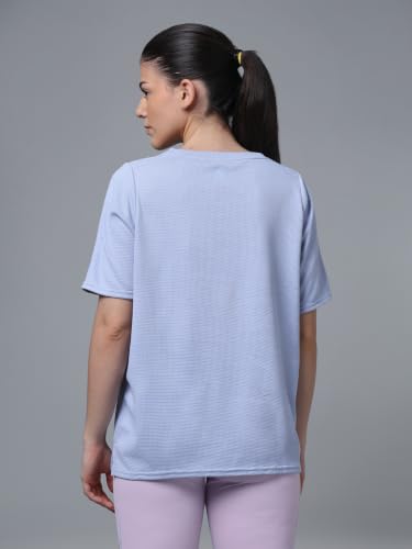 Image of TECHNOSPORT Women Relaxed Fit Cubic Melange Round Neck T-Shirt | Quick Dry Polyester Casual Tee with UPF 50+ UV Protection, Anti-Microbial & Double Cool Technology