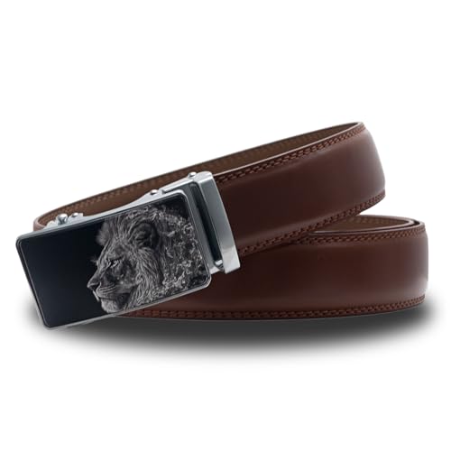 Asakora Personalized Leather Ratchet Belt for Men, Custom Engraved 1 3/8