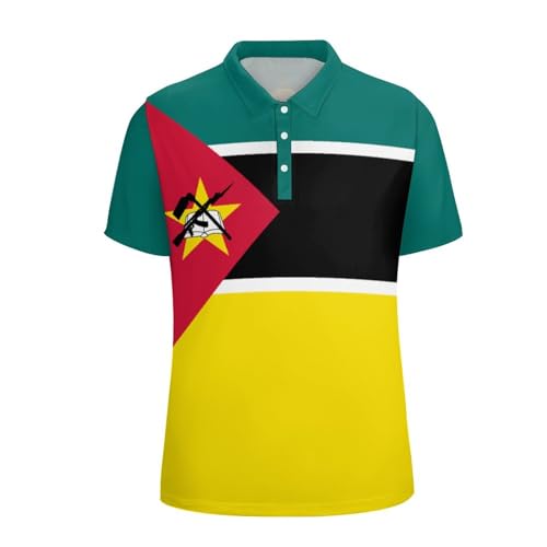 Mozambique Flag Men Polo Shirts Casual Short Sleeve Patriotic Tee Shirt