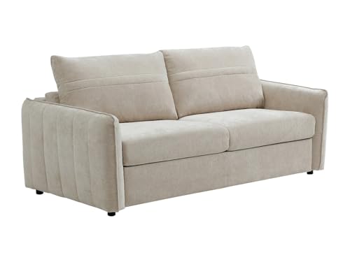 Vente-unique - Canapé 3 Places Convertible Express en Tissu texturé Beige - Couchage 140 cm MALOGU