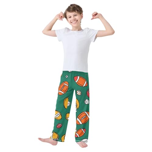 ZZXXB Cartoon Football Print Boys Long Pants Soft Trousers Elastic Waist Kids Lounge Bottoms with Pockets S-XL3