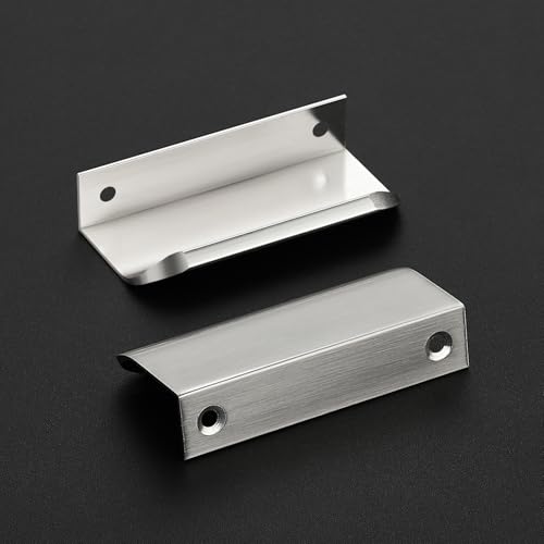 Image of Brushed Nickel Cabinet Handles Finger Edge Pulls 3.15 Inch CC 8 Pack | Low-Profile Finger Grip, Cabinet Door Edge Mount, Smooth Handle Shape, 5.9 Inch (150mm), For Drawers, Cupboards, Kitchen