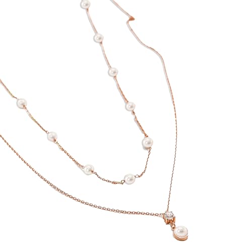Image of MABEL 925 Sterling Silver Gold Plated Layered Pearl Necklace, Gift for Girlfriend and Women, With Certificate of Authenticity, 6 Month Warranty, Lifetime Plating Service