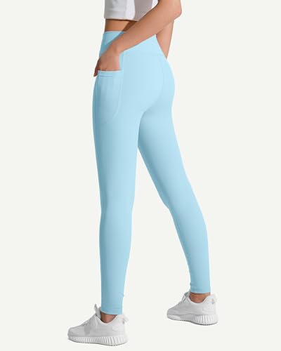 Image of JOCMIC Girls Athletic Leggings High Waist for Kids Yoga Dance Gym Pants with Pocket