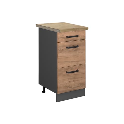 Vicco Meuble Cuisine R-Line, Chêne de Force doré, 40cm avec tiroirs, PT Chêne, pour Une Combinaison Libre au Sein de systèmes de Cuisine modulaires