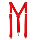 MDSTYLE Suspenders for Men Women Boys - Adjustable Y-Back with 3 Heavy Duty Clips for Wedding, Formal, Tuxedo, Jeans and Costume (Red)