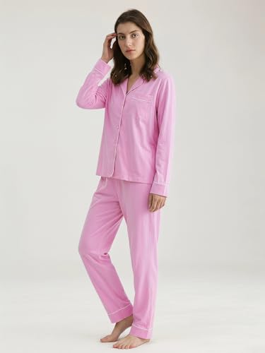 Image of Latuza Women's Petite Size Button Down Pajamas Set Long Sleeve