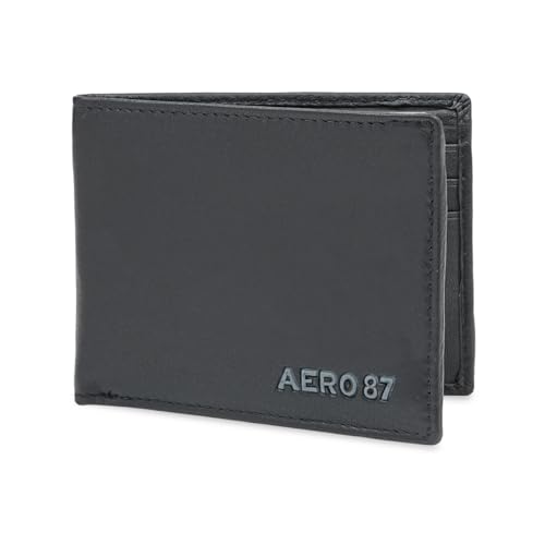 Image of Aeropostale Men's SLIMFOLD Wallet Malibu - Black | Debossed Buff Leather | Ultra-Slim Profile | Ideal for Gifting