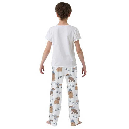 Boys' Pants Dogs White Blue Paw Cozy Long Bottoms Jogger Pants Elastic Waist Trousers with Pockets S-XL3