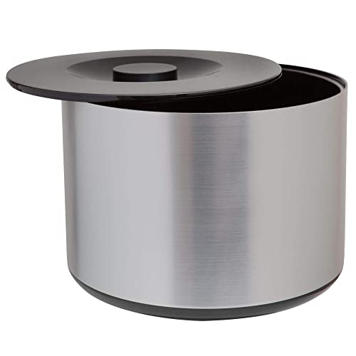BarBits Seau à glace rond en plastique avec couvercle 10 litres - Grand seau en plastique effet aluminium brossé, refroidisseur de vin Cover