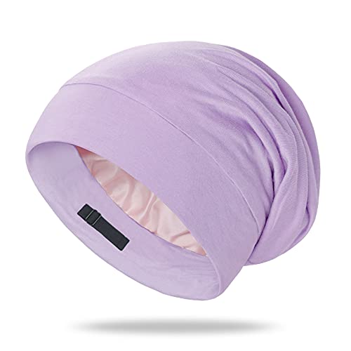 OLESILK 100% Mulberry Silk Bonnet for Sleeping Women, Silk Hair Wrap for Sleeping, Silk Sleep Bonnet for Women&Men, Real Silk, Not Satin, Purple