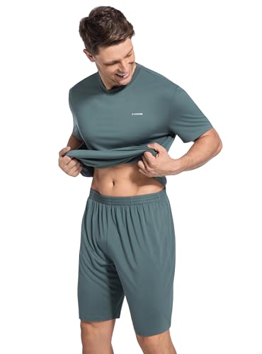SlumberMee Mens Pajama Set Soft Cooling Viscose Summer Pjs Short Sleeve Sleepwear 2 Piece Crew Neck Loungewear with Pockets4