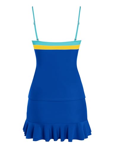 Image of ZAFUL Colorblock Bandeau Tankini Swimsuits for Women 2 Piece Tummy Control Bathing Suit Drawstring Ruffle Swim Skort