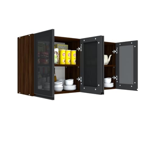 Image of SPECIALITY PANELS Multipurpose Cabinet with Modern Elegance Tinted Glass Wall Cabinet, Space Organizer for Office /Kitchen in (Redica Walnut, 4 Glass Shutter)