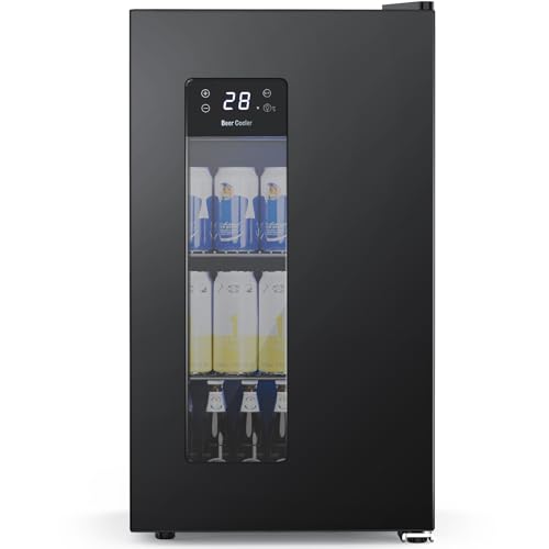 Image of COWSAR 3.2 Cu. Ft. Beverage Refrigerator, 130-Can Beer Cooler with Digital Temperature Control (20F-50F), Glass Door, Adjustable Shelves, LED Lighting, for Home, Office & Bar, Black