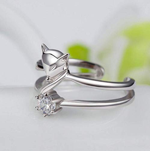Lzz Plated 925 Silver Ring Fox Ring Cute Animal Adjustable Crystal Ring Inlaid White Cubic Zirconia Ring4