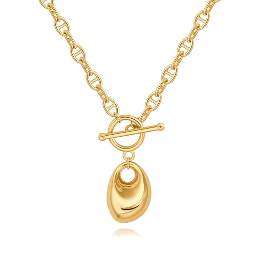 PERNNLA PEARL Dainty 18K Gold Chain Teardrop Pendant Necklace for Women Trendy Cute Toggle Necklace Minimalist Jewelry - Main Image