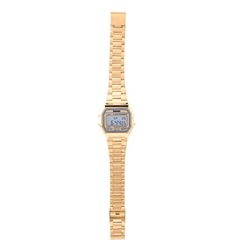 Reloj Electrónico 3 Colores, Reloj Digital LED Correa de Acero Inoxidable Esfera Rectangular(Dorado) (Plata) Cover