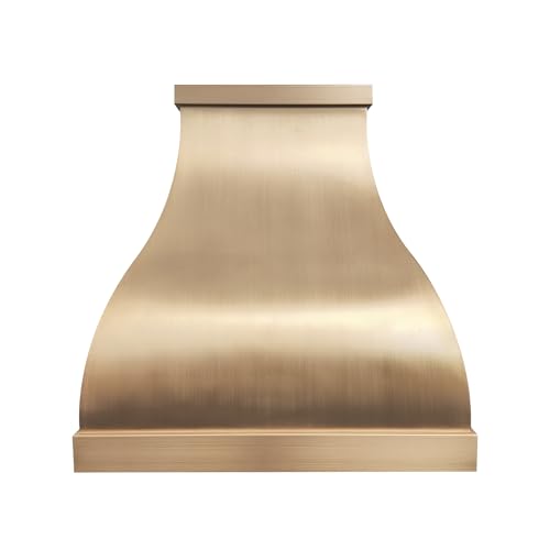 Image of SINDA Wall Mount Brass Range Hood, Hand-Crafted Copper Range Hood with High Airflow Centrifugal Blower, Includes SUS 304 Liner and Baffle Filter, High CFM Vent Motor, 36 inchWx36 inchH, SH1-4S2T