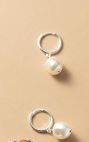 Baroque Pearl Dangle Hoop Earrings Sterling Silver 925 for Women Girls Dainty Dangling Charm Small Round Huggie Cuffs Cartilage Hoops 10mm Wedding Earring Jewelry Gifts Sensitive Ears