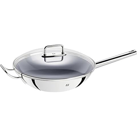 ZWILLING Wok de Acero Inoxidable con Tapa de Vidrio y Inserto de Rejilla Extraíble Cover
