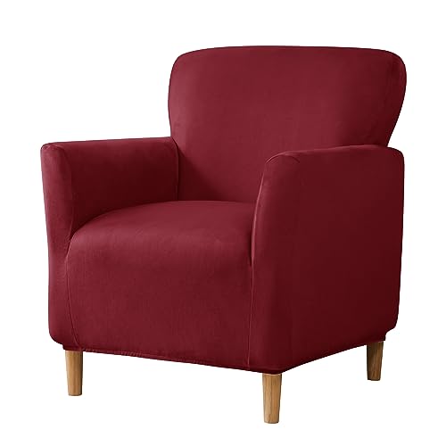 Image of Elehealthy Stretch Chair Covers Banquet Armchair Slipcovers Luxury Velvet Armchair Sofa Covers Chair Slipcover Anti-Slip Furniture Protector for Living Room Friendly for Kids Pets (Wine Red)