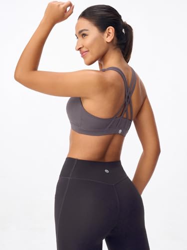 Image of Women's Strappy Sports Bras Light Compression Crop Criss Cross Back Padded Workout Yoga Bra Supportive U Neckline