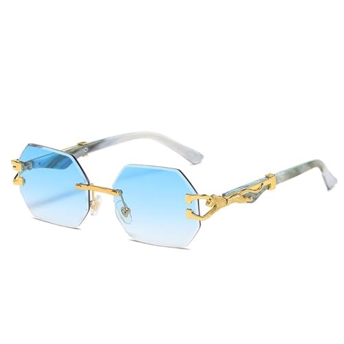 Small Frame Hexagon Rimless Sunglasses for Men Retro Luxury Uv400