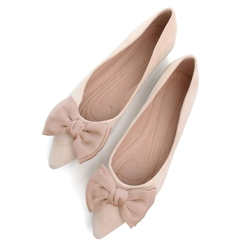 Image of SAILING LU Women's Pointed Toe Ballet Flats Bow Satin Dress Shoes for Women Dressy Comfortable Slip-On Loafers Ballerina Walking Flats