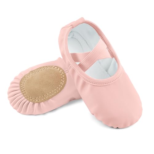 EQSJIU Girls Ballet Shoes for Dance PU Leather Toddler Little Bid Ballerina Slippers