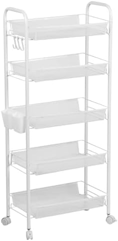 5-Tier Rolling Utility Cart - Metal Wire Basket Organizer with Removable Storage, Multi-Purpose Shelving Unit for Kitchen & Bathroom, Ideal for Fruits, Vegetables & Household Items