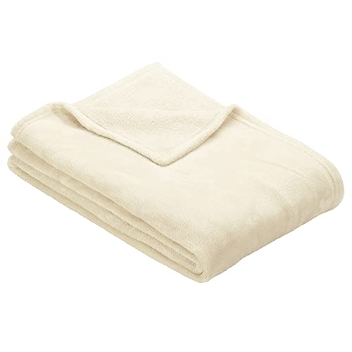 Ibena Olbia Couverture Douilette 130 x 180 cm - Plaid Blanc, Jeté de canapé en Microfibre Moelleuse