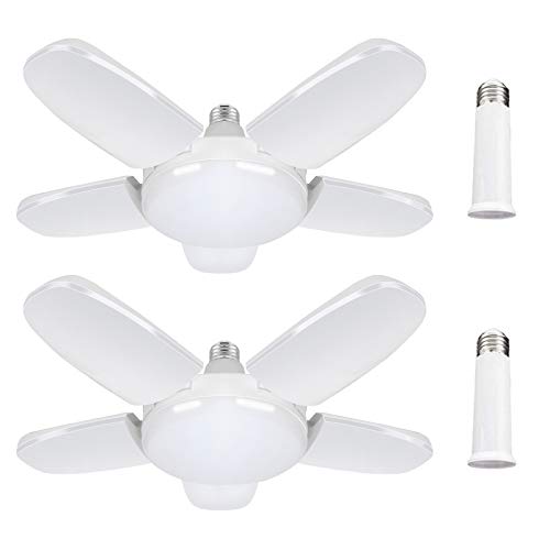 LED Garage Light 80W 2 Pack E26 Deformable LED Garage Ceiling Lights 8000LM Daylight Lamps with 5 Adjustable Panels,Deformable LED Shop Lights for Garage,Warehouse,Workshop,Basement,Barn Lighting