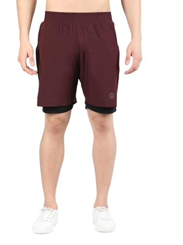 Image of CHKOKKO Double Layered Gym Shorts for Men Workout | Compression Inner Layer with Pockets Across Inner Outer and Back | Dry Fit Sports Athletic wear for Running Jogging or Training