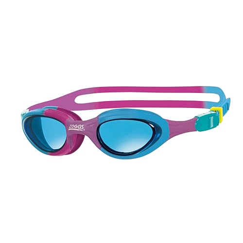 Zoggs Super Seal Gafas de Natación para Niños – Gafas de Piscina para Niños Antivaho con Protección UV, Ajuste Rápido y Correa de Doble Banda - Lentes Tintadas Azules, Rosa y Azul, 6-14 Años