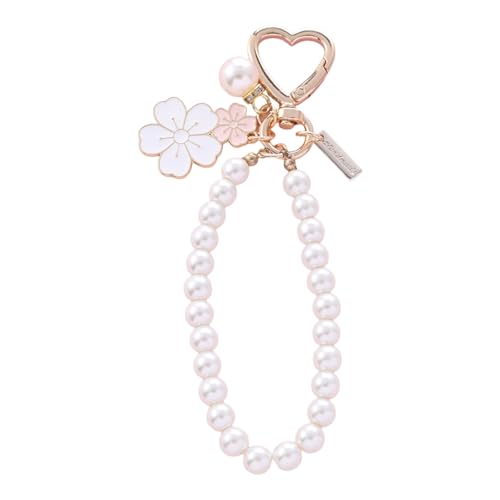 ファッショナブルなツートーンフラワーレターパールホルダーペンダントアクセサリーバッグ用イヤホンケースと鍵かわいい文字キーチェーン