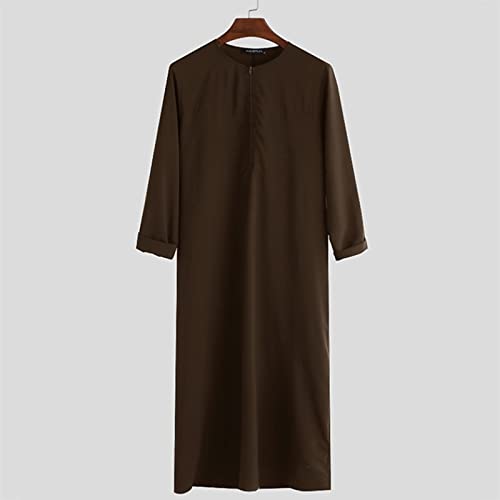 Men's Kaftan Long Sleeve Zip Up Crew Neck Muslim Robe Thobe Long Gown Muslim Middle East Kaftan Dresses with Pockets4