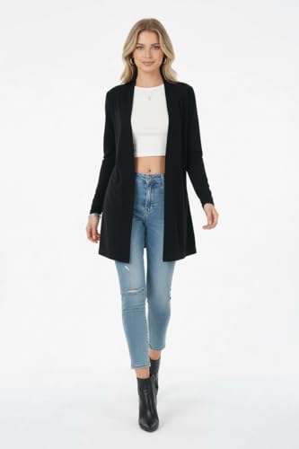 Image of ToBeInStyle Womens Open Front Long Sleeve Lightweight Asymmetrical Draped Cardigan with Side Pockets