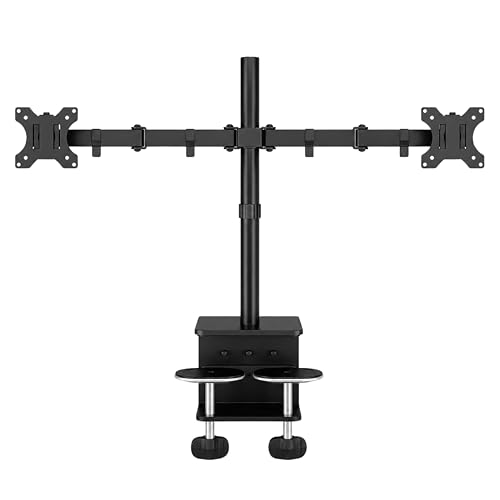 Image of BIJASANI Dual Monitor Stand | 2 Screen Mount | Large Dual C-Clamp | 440mm Pole | 10 KG Per Arm | 10-32 inch | Tilt Swivel 360 Rotation | Height Adjustable | 3 Year Warranty | WFH Gaming Trading