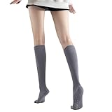 Verdancy Yoga Pilates Toe Socks with Grips for Women Non Slip Compression Cushioned Knee High Over the Calf Socks (Gray)