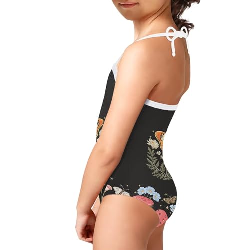 Image of Cute Backless One Piece Swimsuits for Girls Adjustable Halter Strap Bathing Suit Beach Swimwear for Girls